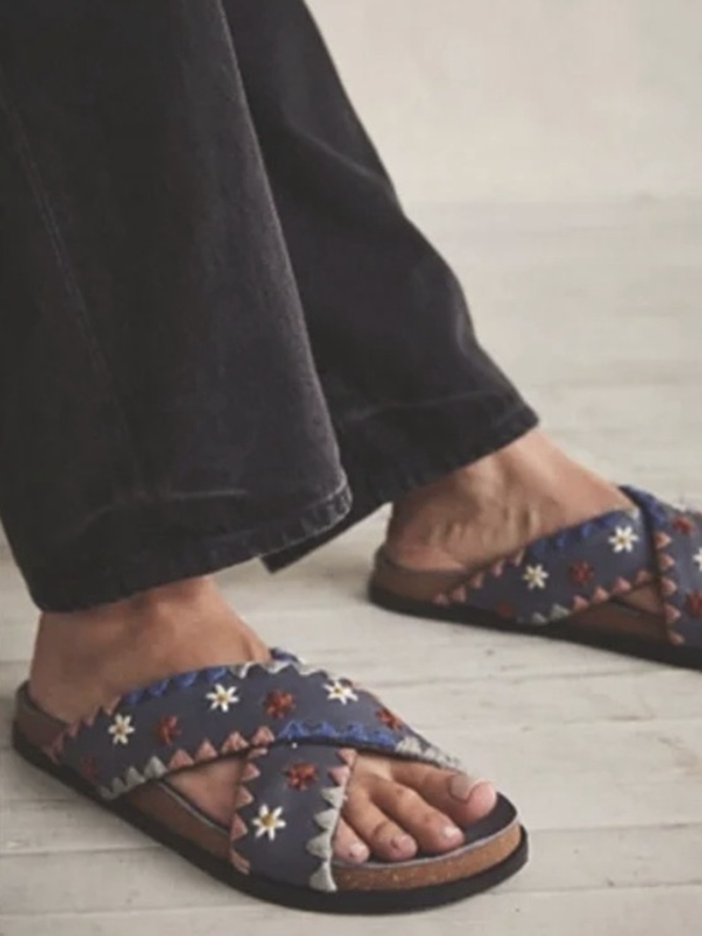 Free People Wildflowers Blue Embroidered Floral Boho Leather Sandals 38 US 8 - Picture 14 of 14